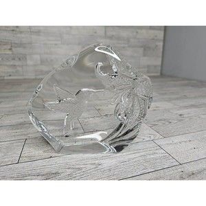 Art Glass Etched Glass Crystal Clear Hummingbird Paperweight Heavy & Solid